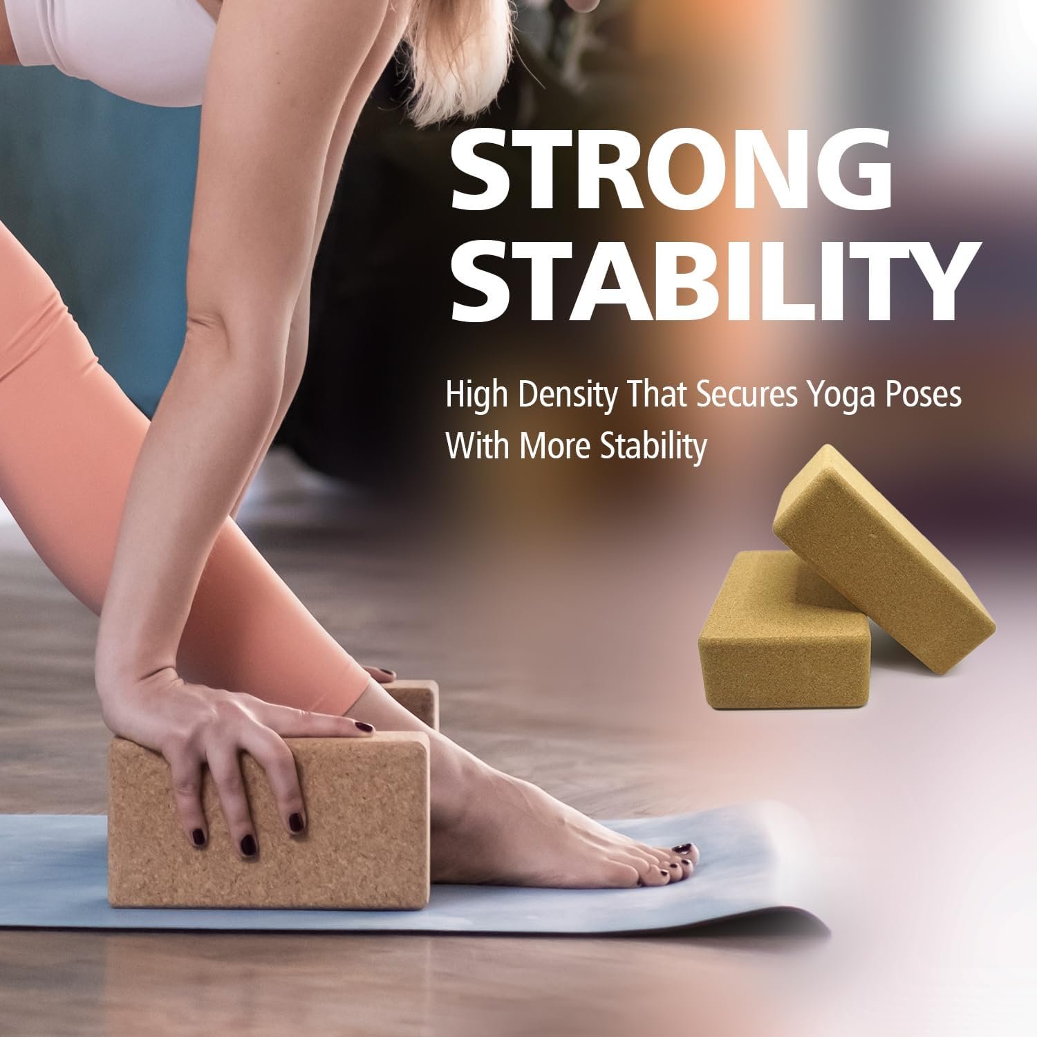 2 Cork Yoga Blocks with Strap - Image 2