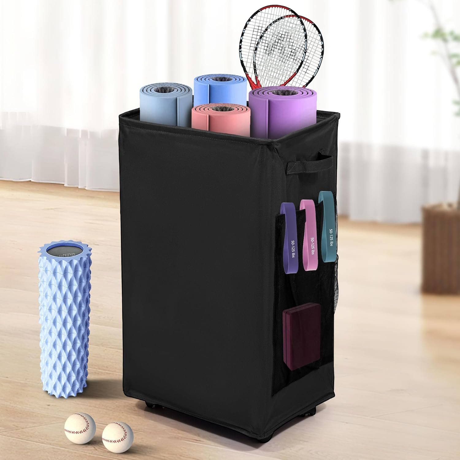 Yoga Mat Storage Rack with Wheels