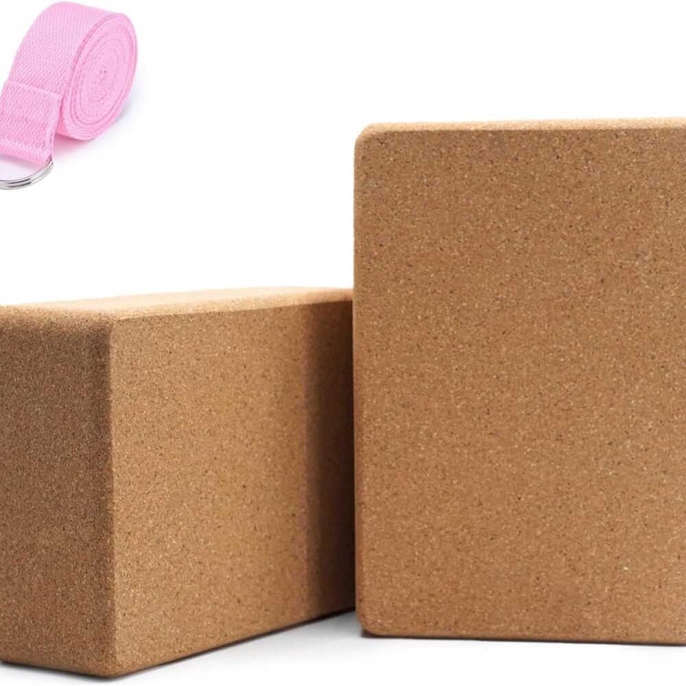 2 Cork Yoga Blocks with Strap